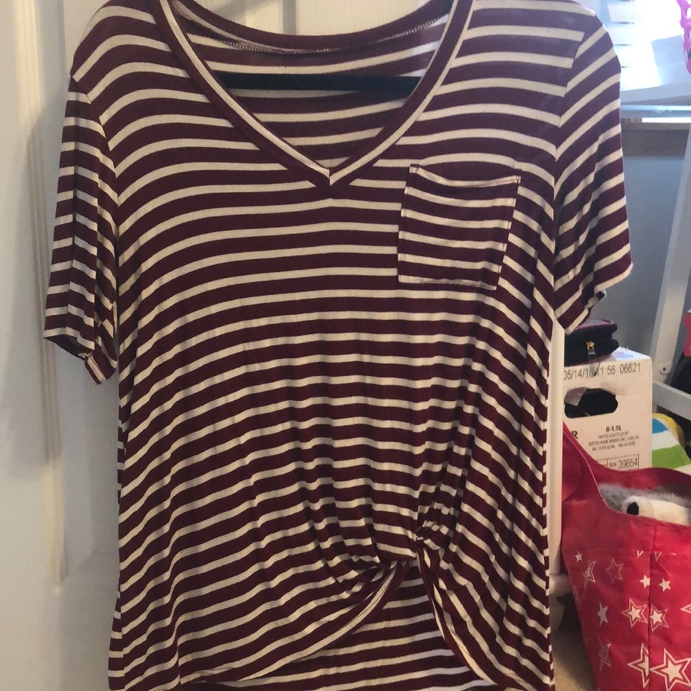 dark red and white striped t shirt